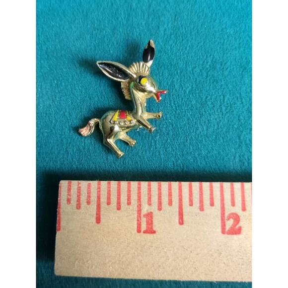 Vintage Donkey Brooch Pin Gold Tone Black Red Yellow Accent - Picture 3 of 4